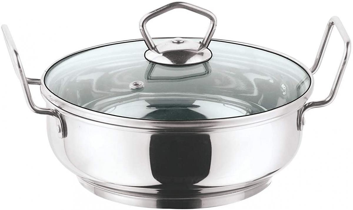 Vinod Cookware Induction Friendly Kadai With Lid Silver 1.5 Litres